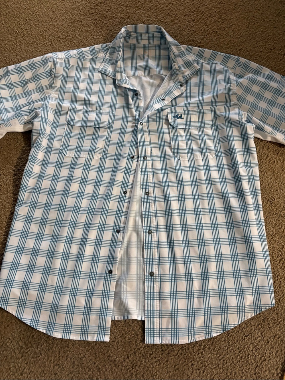 Men's Short-Sleeve Plaid Button-Down Shirt - Blue & White
